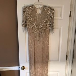 Champagne sequin floor length gown.